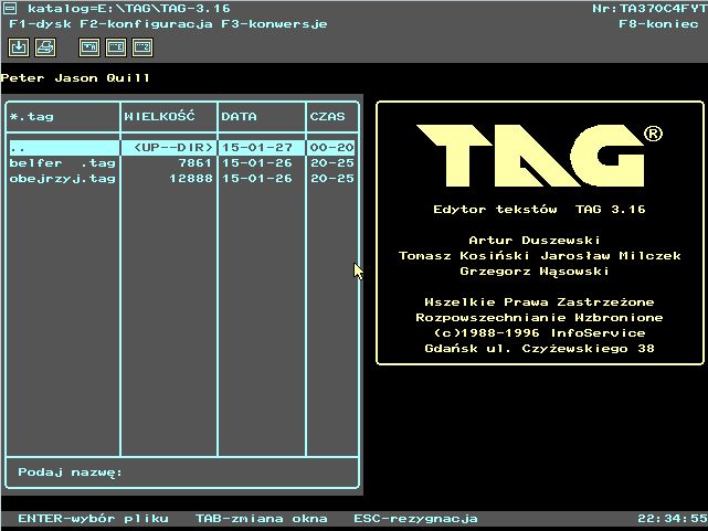 Główny ekran TAGa