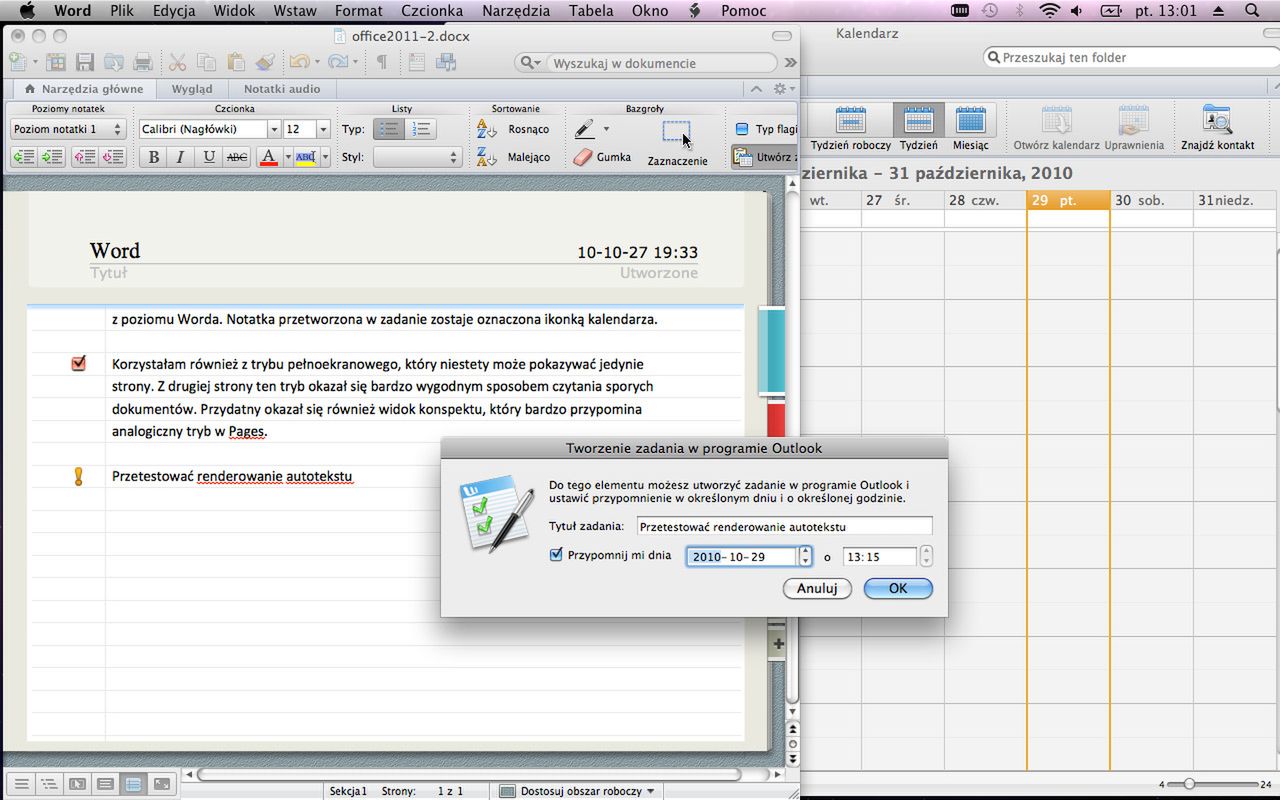 Notatka może zostać dopisana do kalendarza
