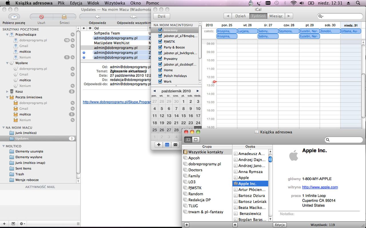 Ksiązka Adresowa, Mail, iCal…