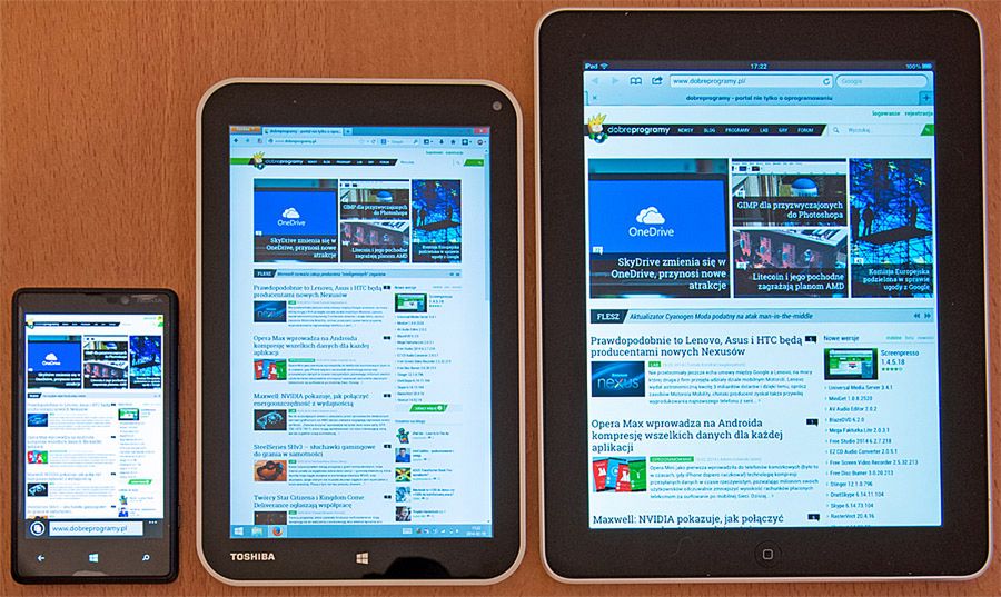 od lewej: Lumia 820, Toshiba Encore i iPad 1 gen