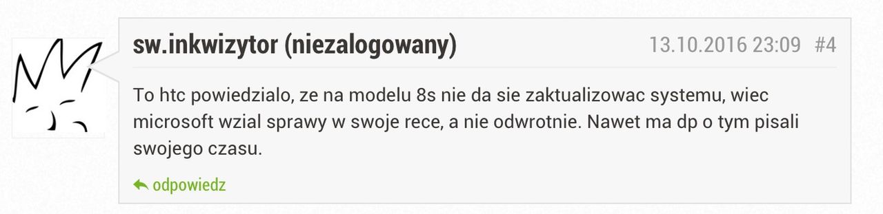 Jeden z komentujących, bardzo słusznie mi wskazał, że było dokładnie na odwrót. To HTC powiedziało, że się nie da, a Microsoft wprowadził aktualizację tylnią furtką. Dzięki za cenną uwagę. 