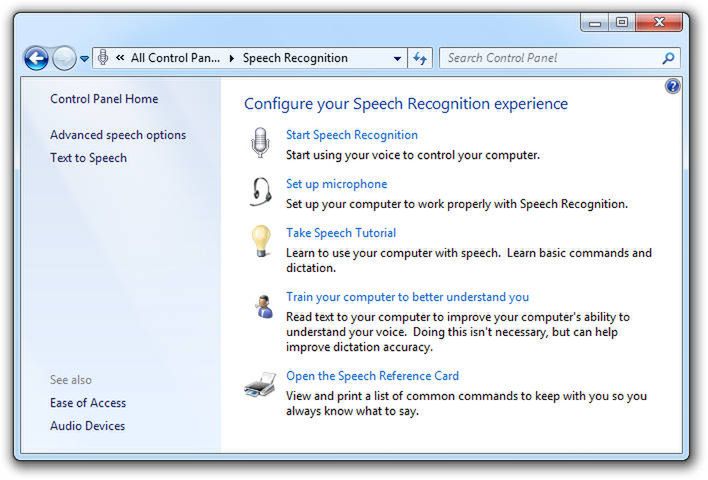 Speech Recognition Windows 7