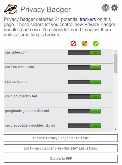 Privacy Badger analizuje ruch sieciowy i blokuje potencjalne źródła śledzenia użytkownika