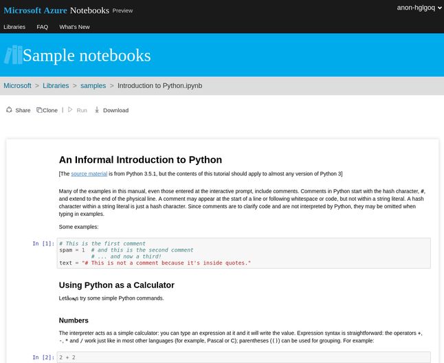 Interaktywne wprowadzenie do Pythona w Microsoft Azure Notebooks