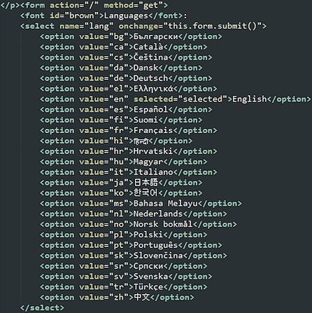 Lista języków obsługiwanych na stronie umożliwiającej zapłatę okupu (źródło: Kaspersky Lab).