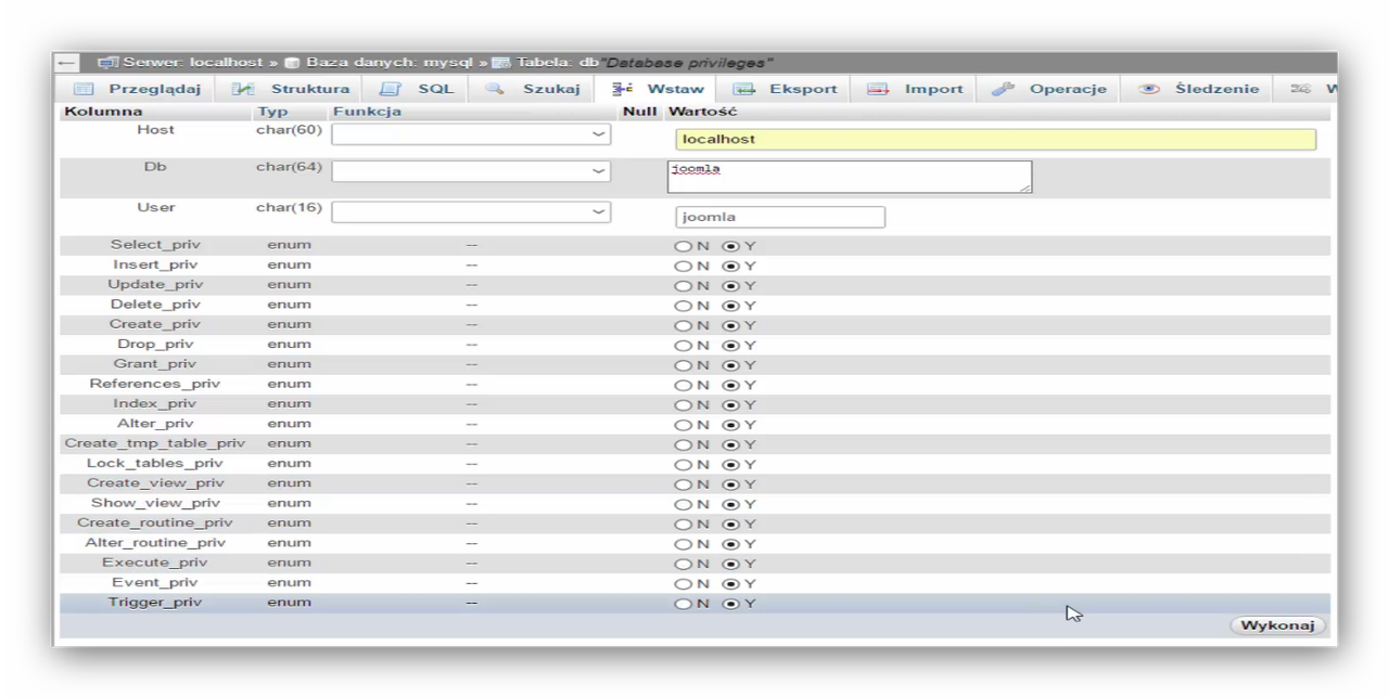 phpMyAdmin - dodawanie/edycja