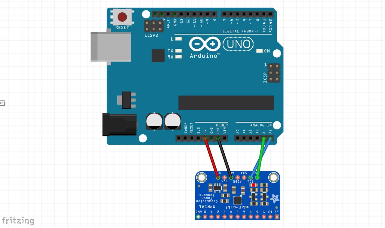 Schemat podłączenie modułu MPR121 do Arduino UNO