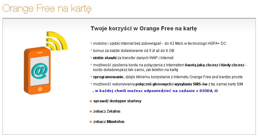 Orange Free na kartę - dziękuję :D