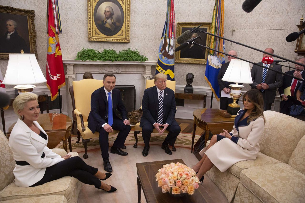 Para prezydencka podczas wizyty u Donalda i Melanii Trumpów w Białym Domu