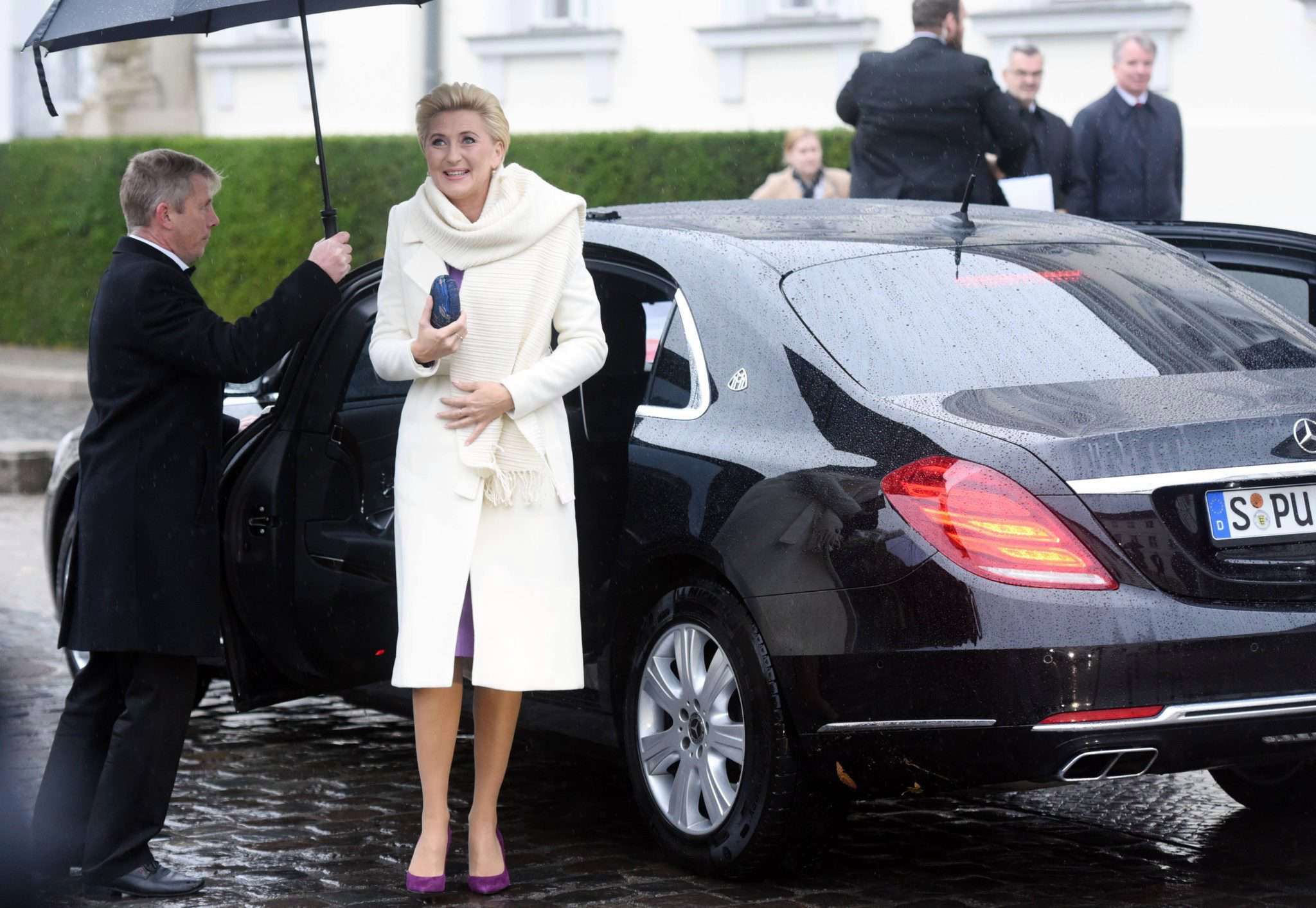 Agata Duda w białym płaszczyku w Berlinie