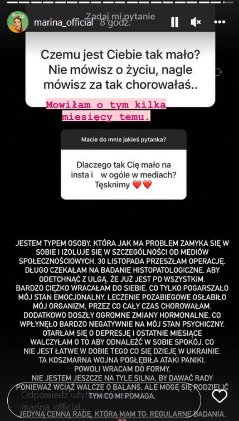 Marina Łuczenko opowiada o zmaganiach z chorobą