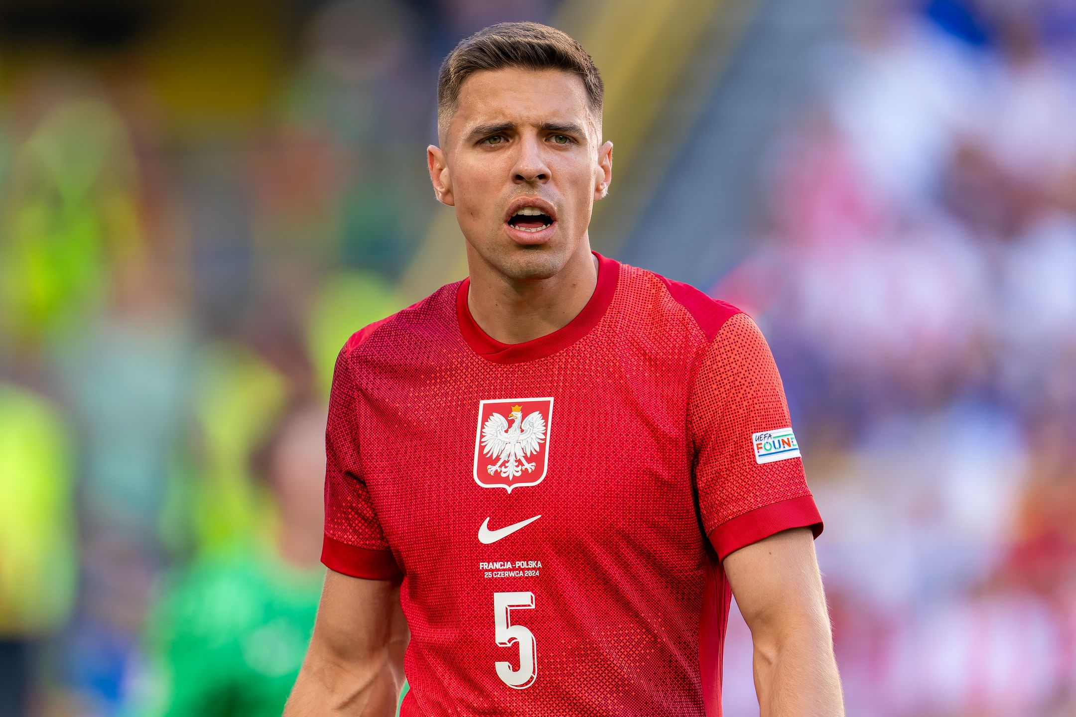 DORTMUND, GERMANY - JUNE 25: Jan Bednarek of Poland looks on during the Group D - UEFA EURO 2024 match between France and Poland at BVB Stadion Dortmund on June 25, 2024 in Dortmund, Germany. (Photo by Joris Verwijst/BSR Agency/Getty Images)