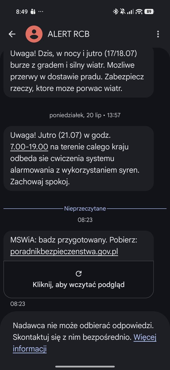 MSWiA rozesłało Alerty RCB z linkiem do Poradnika Bezpieczeństwa