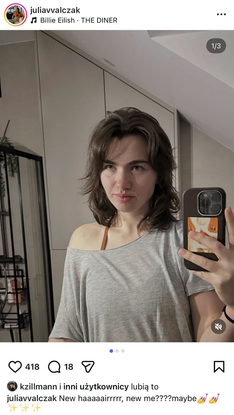Lajk Katarzyny Zillmann pod postem eks