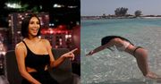 Kim Kardashian w skąpym bikini daje nura w wodzie po kolana. Internauci kpią: "Dziewczyno, GDZIE TY SKACZESZ?" (ZDJĘCIA)