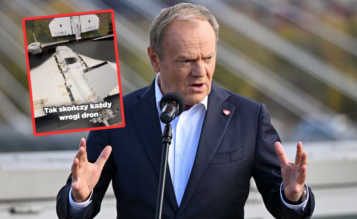 "Tak skończy każdy". Tusk pokazał szczątki rosyjskich dronów