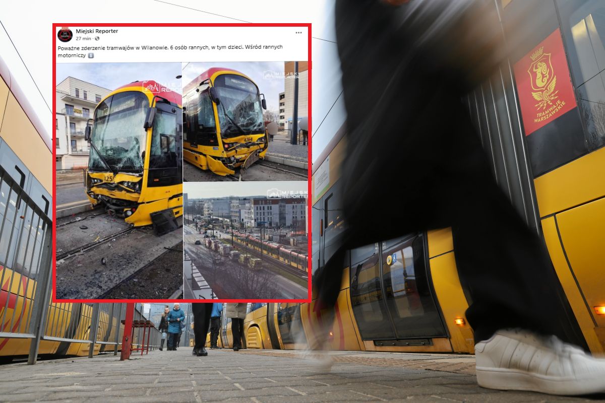 Zderzenie tramwajów na Wilanowie. Wśród poszkodowanych jest dwoje dzieci