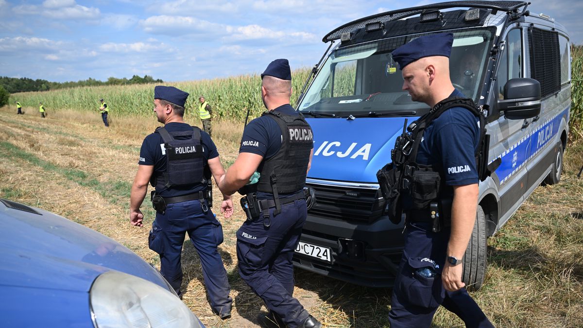Osiny, 20.08.2025. Służby zabiezpieczają teren pola kukurydzy w miejscowości Osiny, na które spadł niezidentyfikowany obiekt, 20 bm. Obiekt, wg śledczych najprawdopodobniej dron wojskowy lub cywilny, spadł w nocy z wtorku na środę i eksplodował. Wskutek wybuchu w kilku domach powybijane zostały szyby. W zdarzeniu nikt nie ucierpiał. Z ustaleń wojska wynika, że w nocy z wtorku na środę nie doszło do naruszenia polskiej przestrzeni powietrznej. (jm) PAP/Wojtek Jargiło
