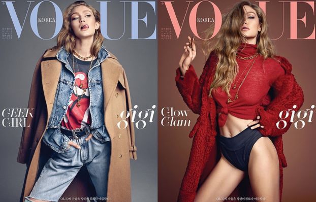 Gigi Hadid pokazuje język w "Vogue'u"