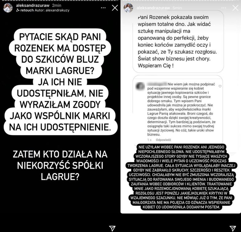 Ola Żuraw o wpisie Małgorzaty Rozenek