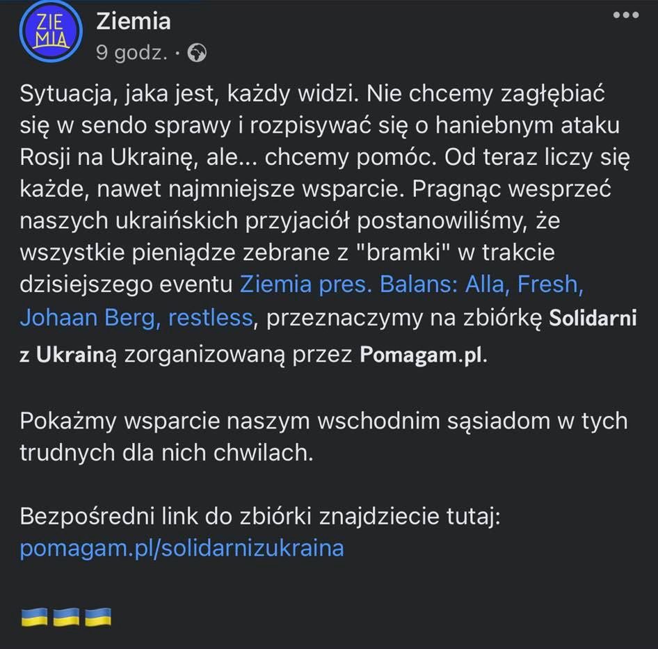 Screenshot z Facebooka klubu Ziemia