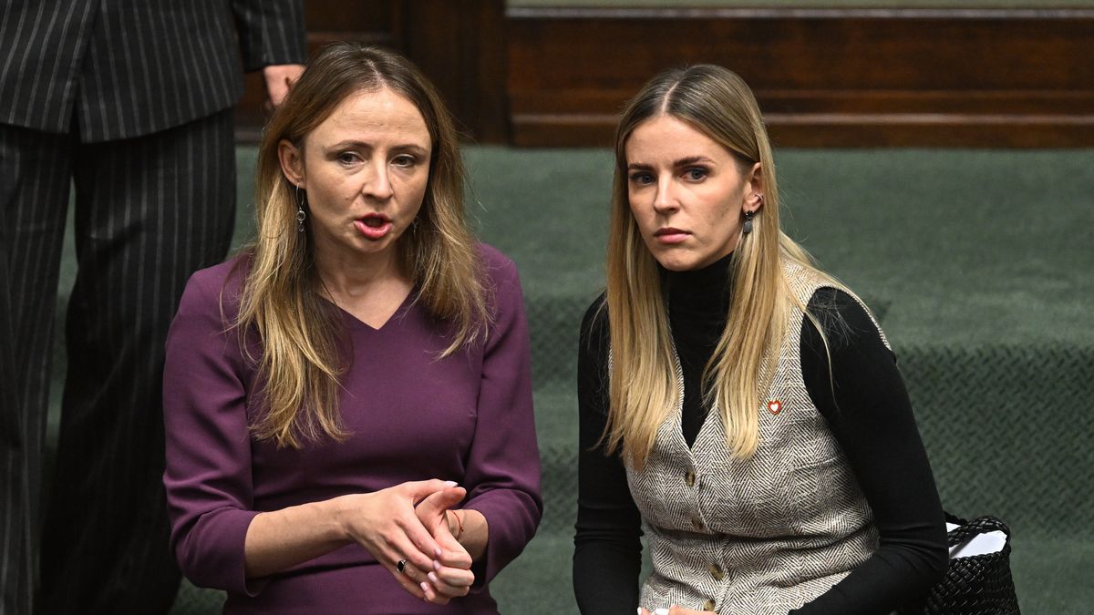 Warszawa, 21.11.2024. Minister rodziny, pracy i polityki społecznej Agnieszka Dziemianowicz-Bąk (L) oraz wiceminister rodziny, pracy i polityki społecznej Aleksandra Gajewska (P) na sali plenarnej Sejmu w Warszawie, 21 bm. Sejm odrzucił wniosek PiS o wotum nieufności wobec minister zdrowia Izabeli Leszczyny. (jm) PAP/Radek Pietruszka