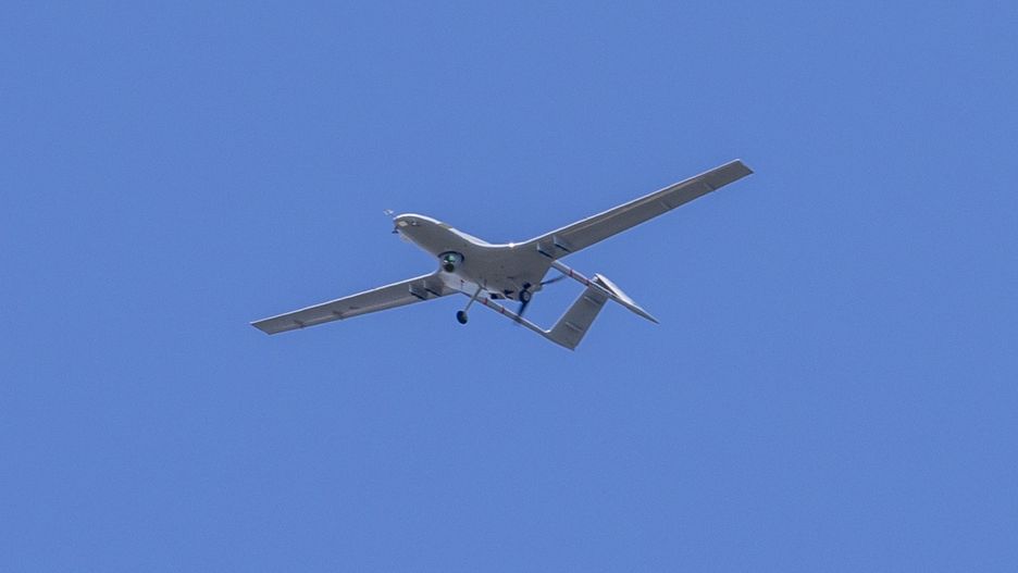 BAKU, AZERBAIJAN - MAY 26: Bayraktar TB2 combat drone performs during "TEKNOFEST Azerbaijan", the Aviation, Space and Technology Festival, at Baku Crystal Hall and Baku Boulevard in Baku, Azerbaijan on May 26, 2022. (Photo by Aytac Unal/Anadolu Agency via Getty Images)