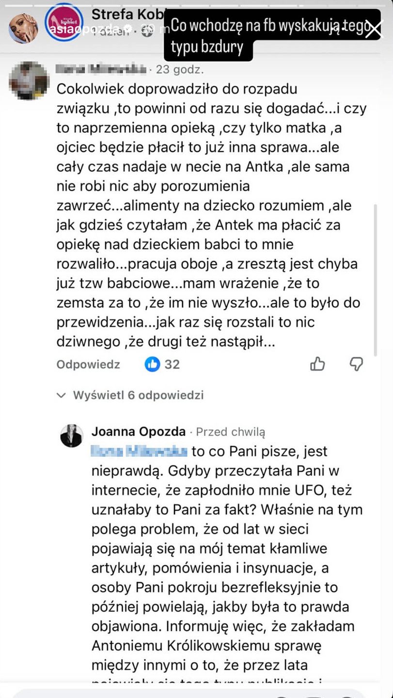 Joanna Opozda wdała się w dyskusję z internautką