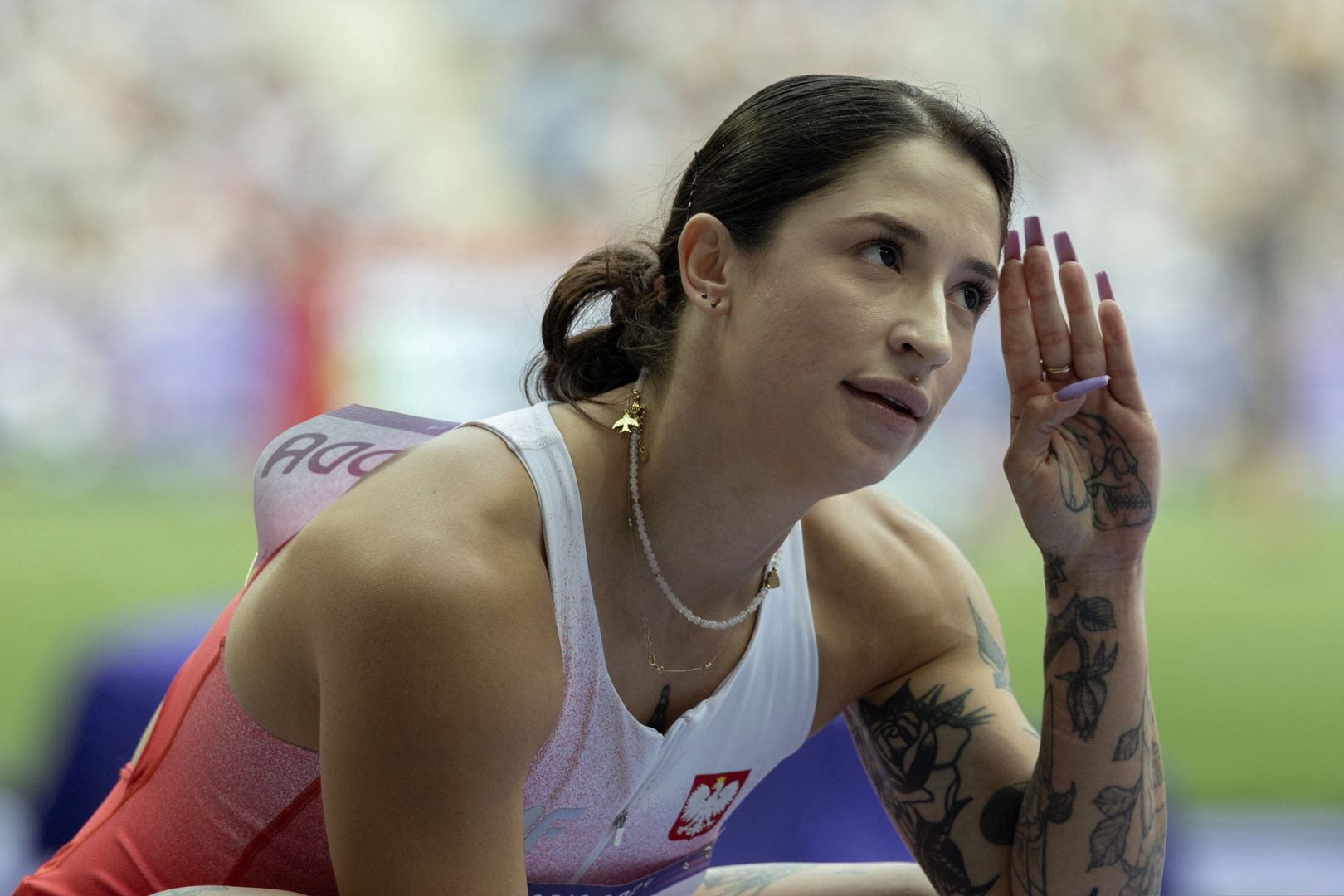 PARIS, FRANCE - AUGUST 2: Ewa Swoboda of Poland in the first round of the Women's 100m heats on day seven of the Olympic Games Paris 2024 at Stade de France on August 2, 2024 in Paris, France. (Photo by Steve Christo - Corbis/Corbis via Getty Images)