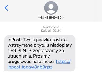 Fałszywy SMS o paczce