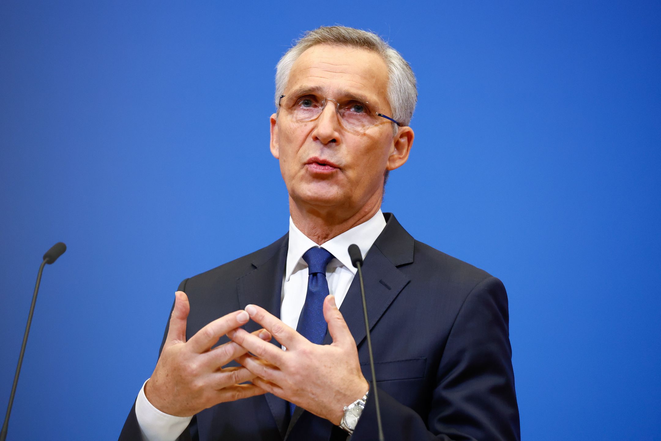 Secretary General of the North Atlantic Treaty Organization (NATO) Jens Stoltenberg gives a press conference ahead of a two-day NATO Ministers of Foreign Affairs meeting; at NATO headquarters in Brussels, Belgium, 25 November 2022. NATO Foreign Ministers will meet in Bucharest, Rom EPA/STEPHANIE LECOCQ Dostawca: PAP/EPA.