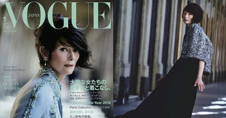 Czarnowłosa Tilda Swinton pozuje dla japońskiego "Vogue'a"