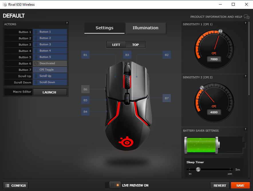 Ustawienia przycisków i czułości.