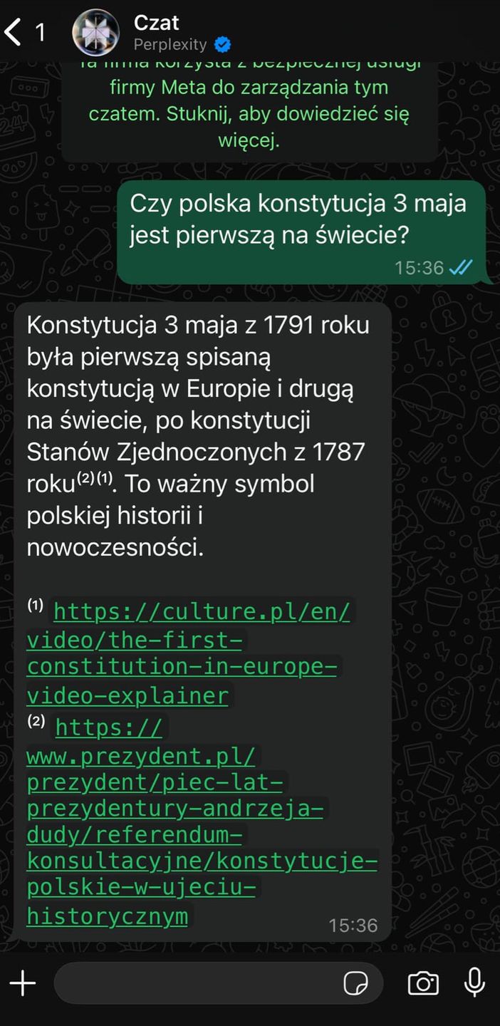 Perplexity w WhatsApp działa również w języku polskim