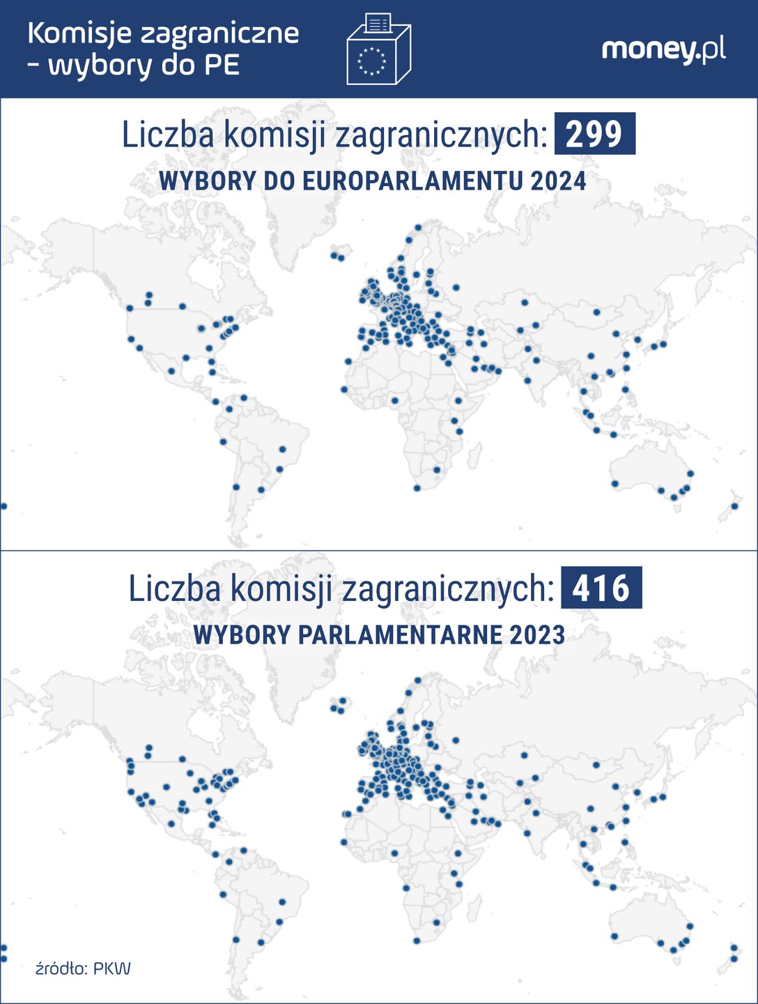 Liczba komisji zagranicznych w wyborach w 2023 i 2024 roku