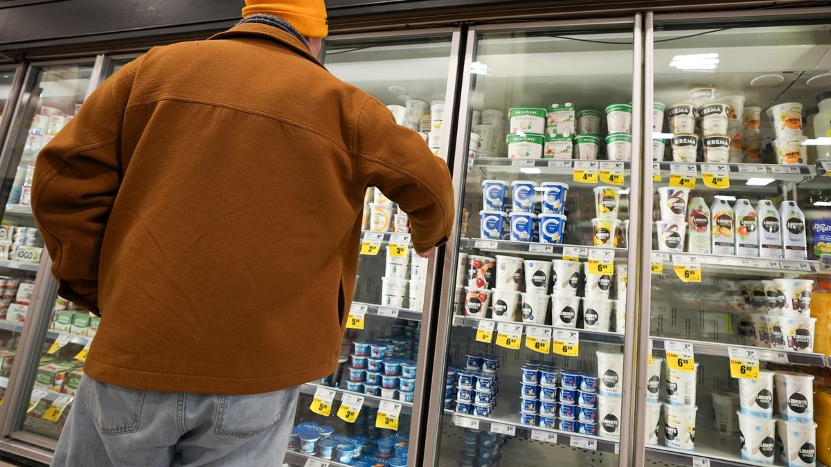 TORONTO, CANADA - FEBRUARY 3 : People shop for dairy products at FreshCo grocery store in Toronto, Canada on February 3, 2025. (Photo by Mert Alper Dervis/Anadolu via Getty Images)