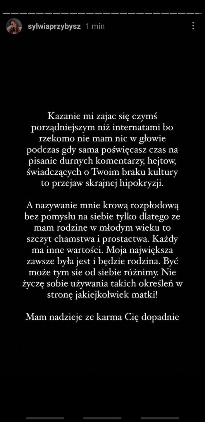 Sylwia Przybysz odpowiada hejterowi