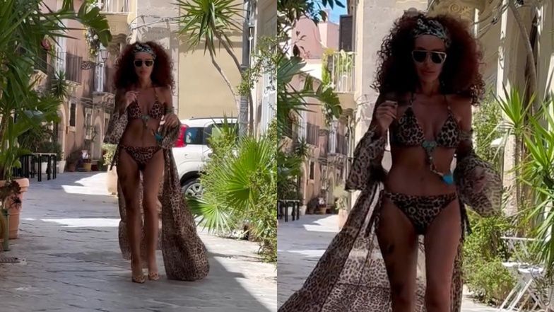 Ewa Minge ruszyła na plażę, idąc ulicami Sycylii w samym bikini