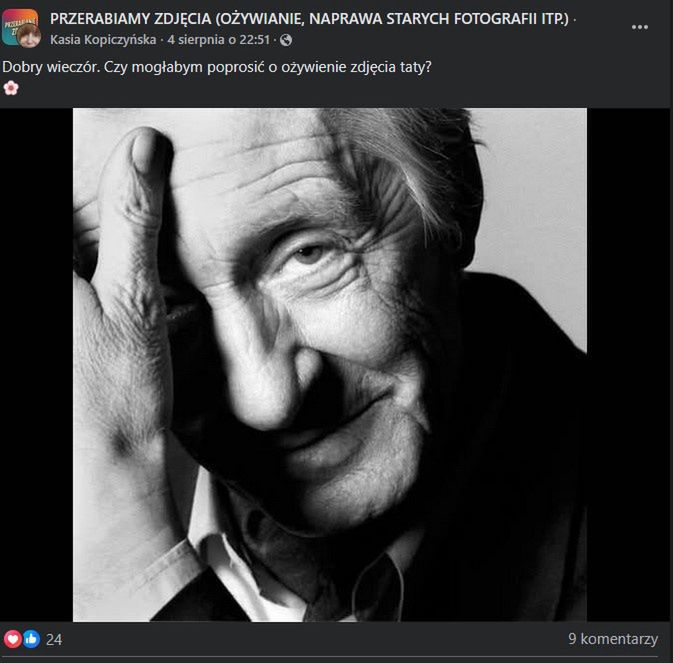 Córka Kopiczyńskiego poprosiła o ożywienie zdjęcia ojca