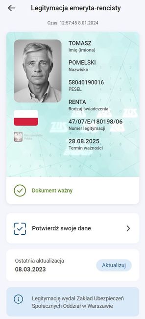 Makieta mObywatela - Legitymacja emeryta-rencisty