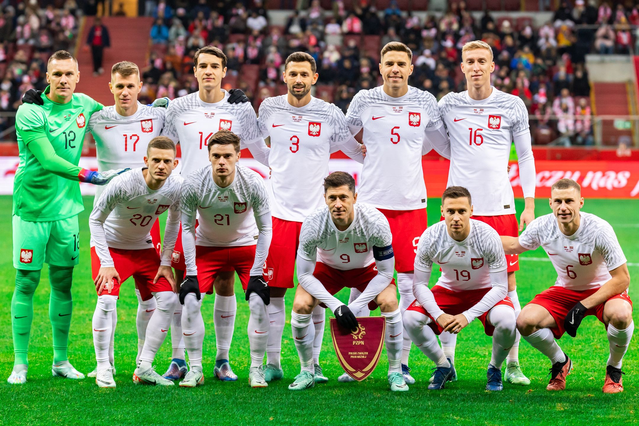 WARSAW, POLAND - 2023/11/21: Team of Poland pose for a group photo during the friendly match between Poland and Latvia at PGE Narodowy Stadium. 
Final score; Poland 2:0 Latvia. (Photo by Mikolaj Barbanell/SOPA Images/LightRocket via Getty Images)
