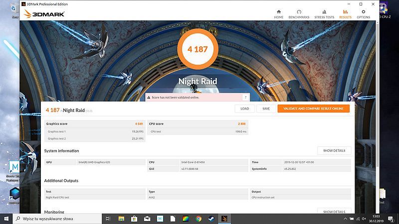 Lenovo Ideapad S145-14IWL (81MU009TPB) - test 3D Mark Nigt Raid z 16 GB RAM