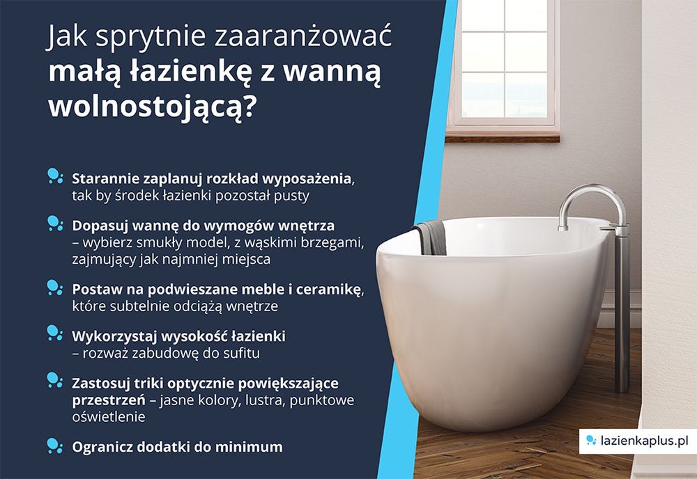 Jak sprytnie zaaranżować małą łazienkę z wanną wolnostojącą? - infografika 