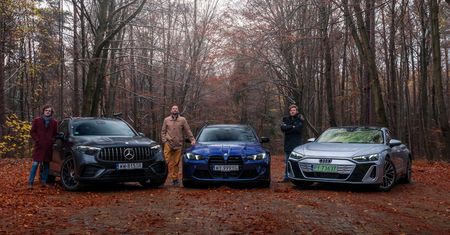 Porównanie: BMW M3 Competition Touring, Audi S e-tron GT i Mercedes-AMG GLC63 S w "polskiej Szwajcarii"