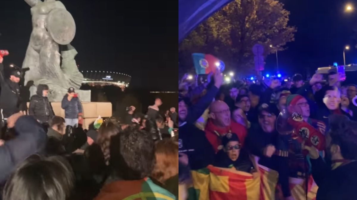 Portugalscy kibice pod Syrenką w Warszawie