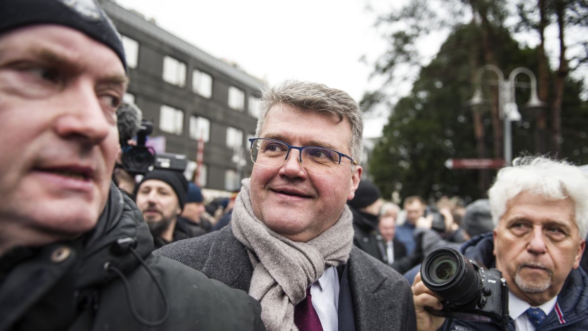 WARSAW, MASOVIAN VOIVODESHIP, POLAND - 2024/02/07: Former deputy Minister of Interior and Administration, Maciej Wasik who is released from prison after a second presidential pardon attempts to enter the Parliament. Former interior minister, Mariusz Kaminski and his deputy Maciej Wasik were jailed last month after being sentenced for abuse of power for actions taken in 2007, when they served in an earlier Law and Justice-led government and previously led the Central Anti-Corruption Bureau (CBA). They claimed to be "political prisoners" and they also lost their parliamentary mandates.They tried to push their way into parliament, supported by a group of senior Law and Justice (PiS) politicians. President Duda had pardoned both politicians after they were first sentenced in 2015 but Poland's Supreme Court deemed his move invalid, saying a pardon could not be granted before a final ruling in the case was issued. The two politicians were sentenced to two years in prison in December. President Duda pardoned them again in January. (Photo by Attila Husejnow/SOPA Images/LightRocket via Getty Images)