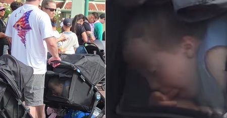 Wideo z Disneylandu. Chciał przemycić starsze dziecko w wózku