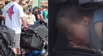 Wideo z Disneylandu. Chciał przemycić starsze dziecko w wózku