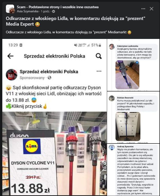 Informacja o fałszywym konkursie pojawiła się też w grupie dot. internetowych oszustw