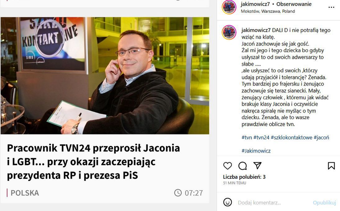 Jarosław Jakimowicz zaatakował w swoim wpisie Tomasz Sianeckiego 